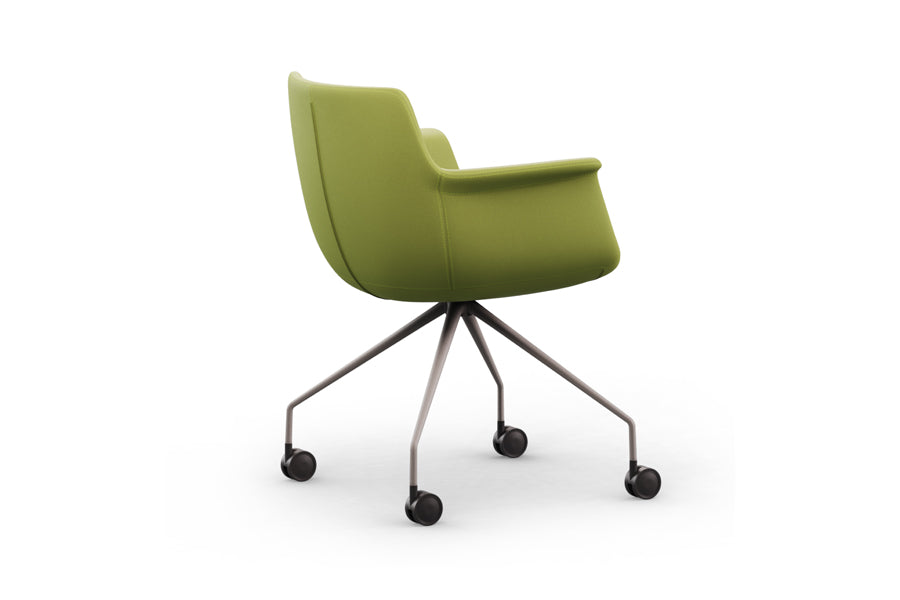 Rego Spider Swivel Armchair by B&T, showing side view of rego spider swivel armchair in com/col group/metal group.