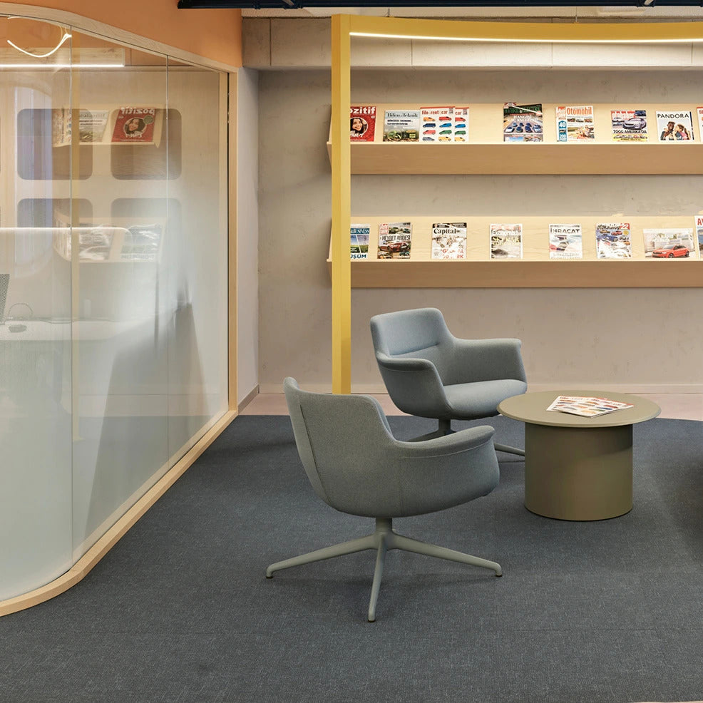 Rego Swivel Metal Lounge Chair by B&T, showing rego swivel metal lounge chairs in live shot.