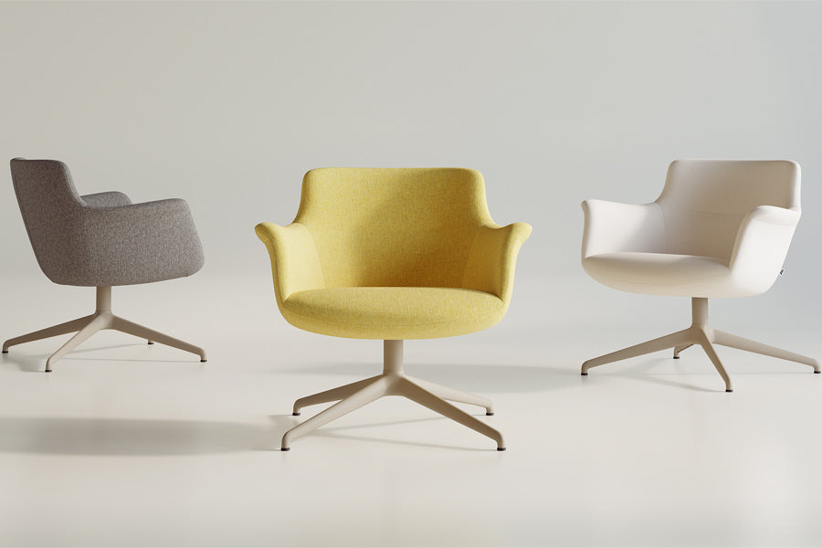 Rego Swivel Metal Lounge Chair by B&T, showing rego swivel metal lounge chairs in live shot.