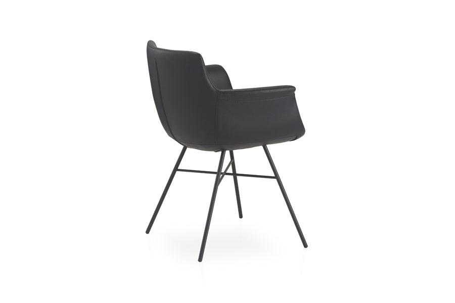 Rego X Chair by B&T, showing back view of rego x chairs in black bugatti eco-leather + black base.