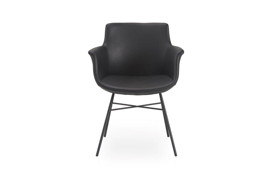 Rego X Chair by B&T, showing front view of rego x chairs in black bugatti eco-leather + black base.