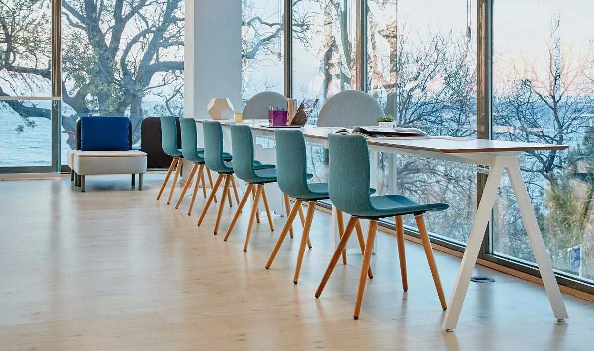 Rest Dowel Wood Chair by B&T, showing rest dowel wood chairs in live shot.