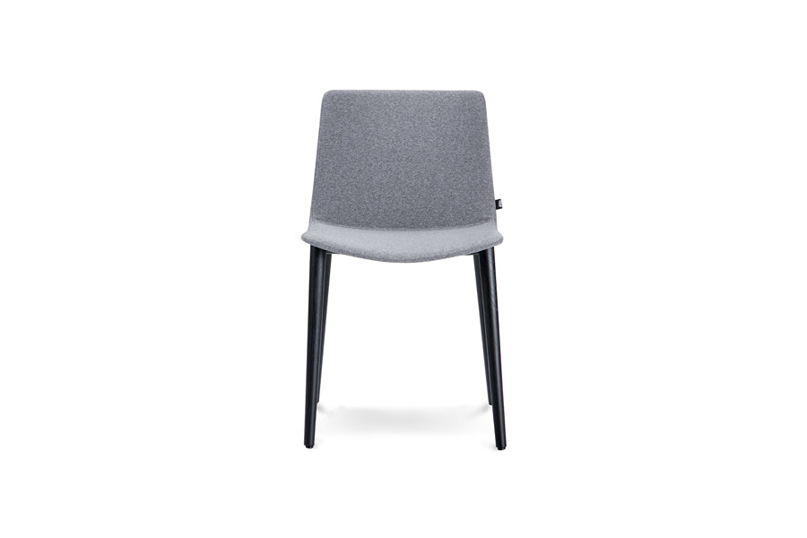 Rest Dowel Wood Chair by B&T, showing front view of rest dowel wood chair in black ash wood/full upholstery.