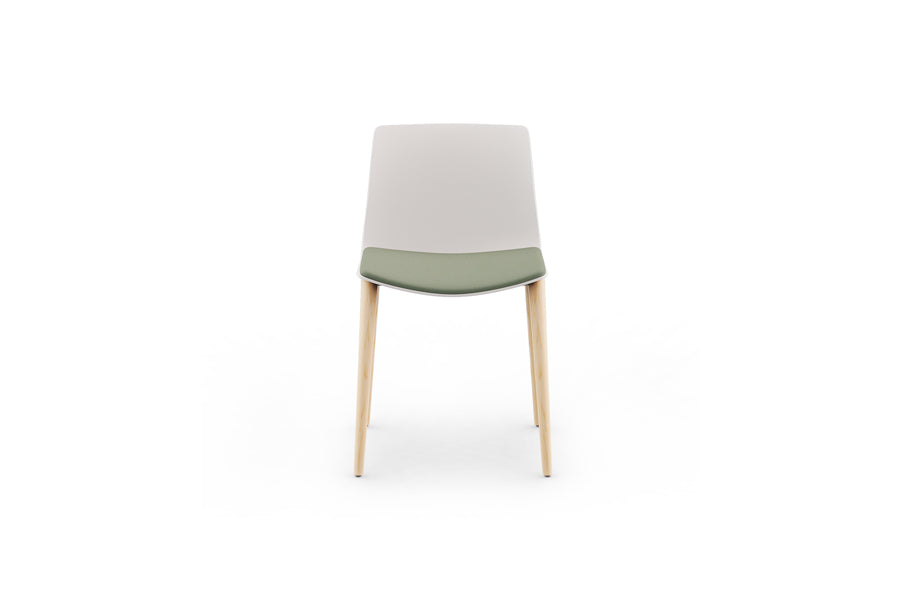 Rest Dowel Wood Chair by B&T, showing front view of rest dowel wood chair in natural ash wood/seat upholstery.