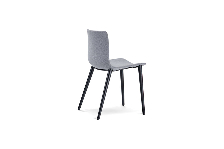 Rest Dowel Wood Chair by B&T, showing side view of rest dowel wood chair in black ash wood/full upholstery.