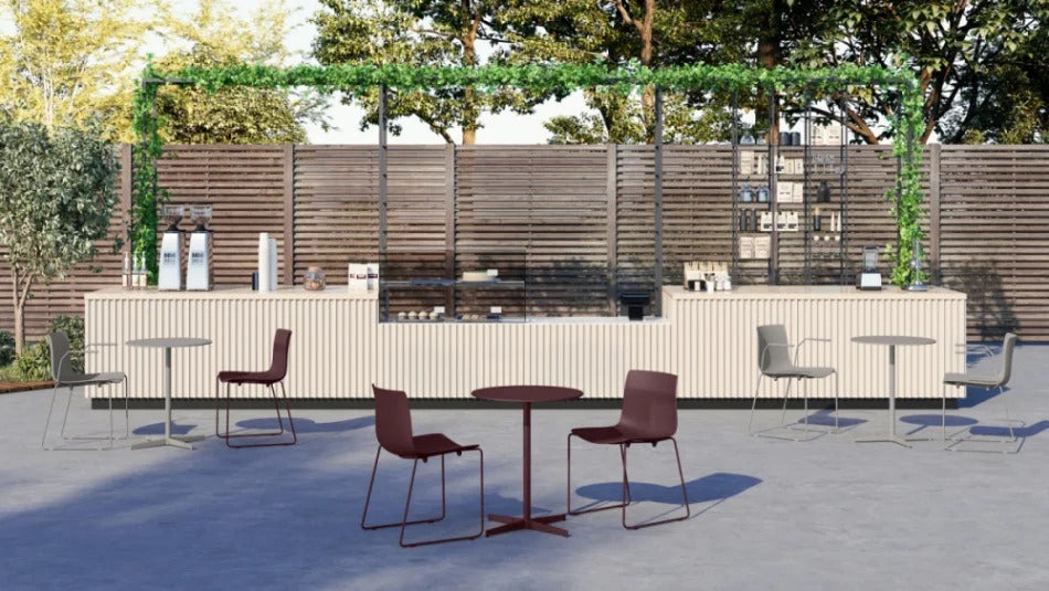 Rest Outdoor Sled Chair by B&T, showing rest outdoor sled chairs in live shot.