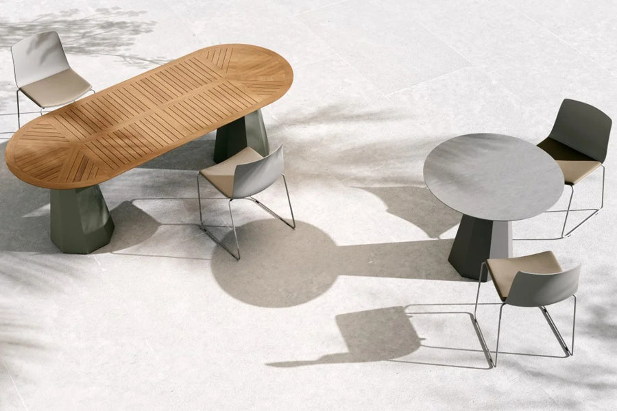 Rest Outdoor Sled Chair by B&T, showing rest outdoor sled chairs in live shot.