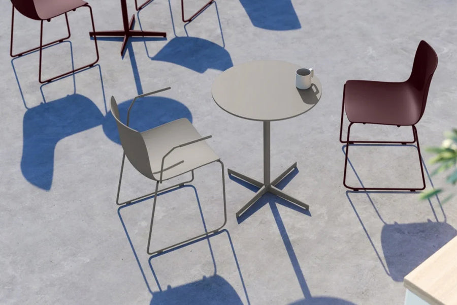 Rest Outdoor Sled Chair by B&T, showing rest outdoor sled chairs in live shot.