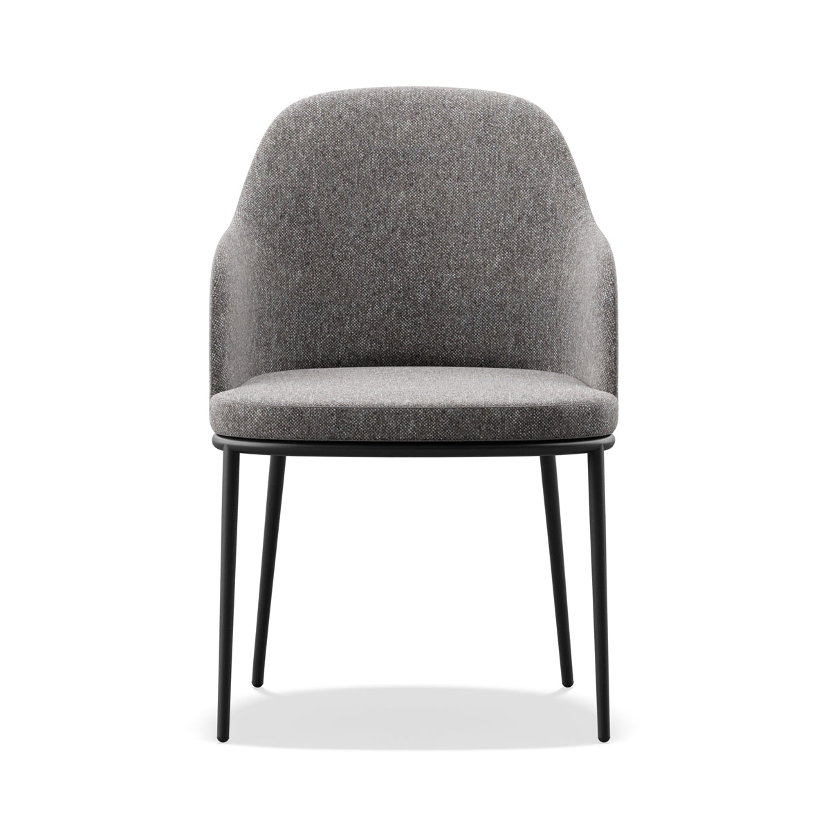 Rhone Conic Legs Armchair by Kollektiff, showing front view of rhone conic legs armchair in graphite black ral 9011/com/col group.