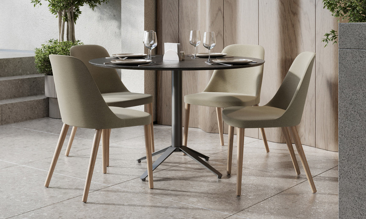 Rhone Dowel Wood Legs Chair by Kollektiff, showing rhone dowel wood legs chairs in live shot.