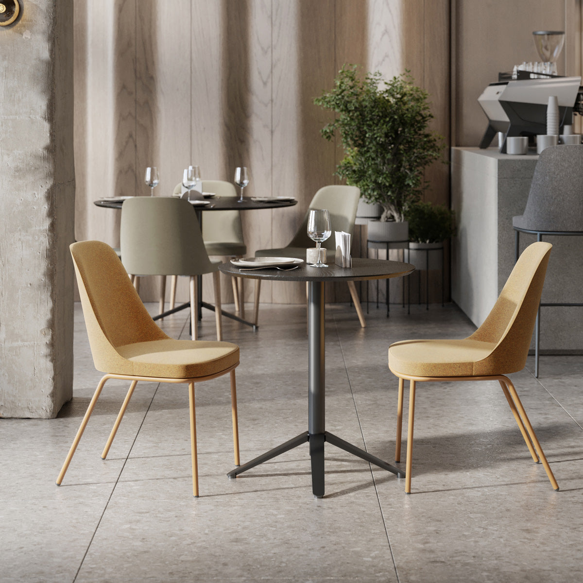 Rhone Dowel Wood Legs Chair by Kollektiff, showing rhone dowel wood legs chairs in live shot.