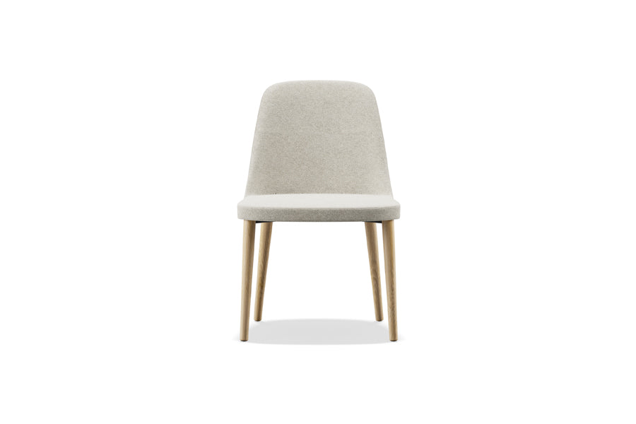 Rhone Dowel Wood Legs Chair by Kollektiff, showing front view of rhone dowel wood legs chair in armless/clear ash wood/com/col group.