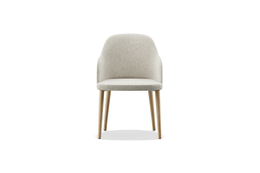 Rhone Dowel Wood Legs Chair by Kollektiff, showing front view of rhone dowel wood legs chair in armrests/clear ash wood/com/col group.