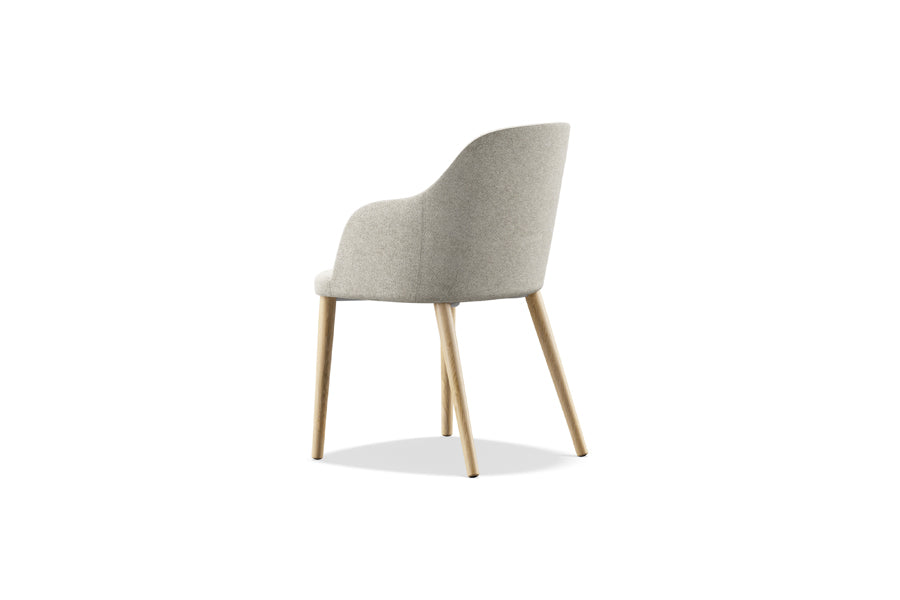 Rhone Dowel Wood Legs Chair by Kollektiff, showing back angle view of rhone dowel wood legs chair in armrests/clear ash wood/com/col group.
