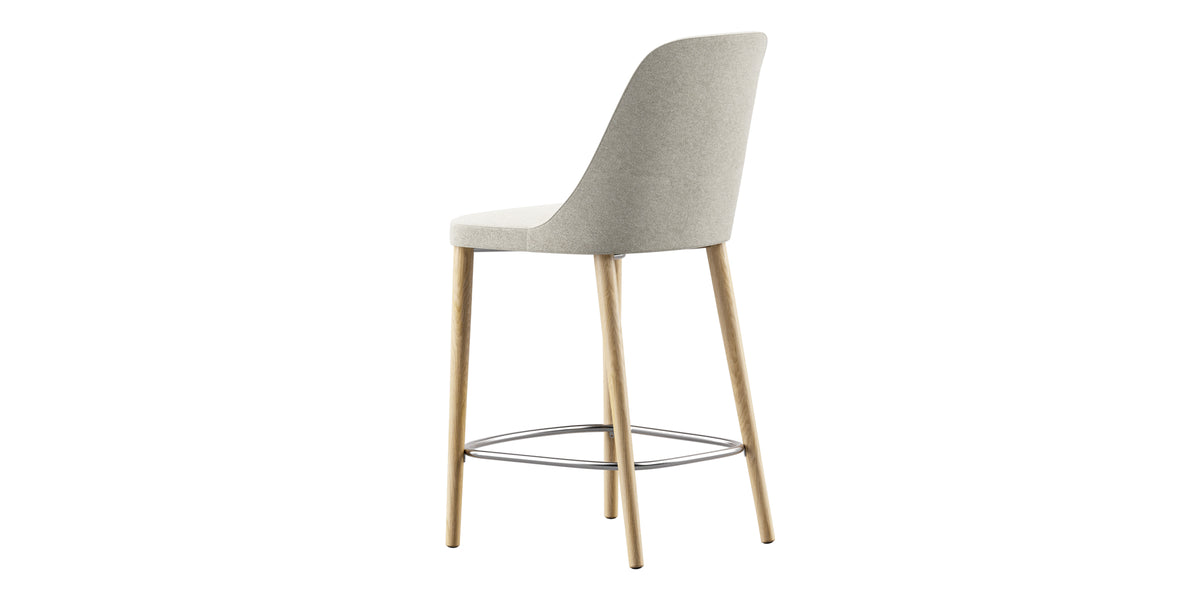 Rhone Dowel Wood Legs Stool by Kollektiff, showing back angle view of rhone dowel wood legs stool in counter/clear ash wood/com/col group.