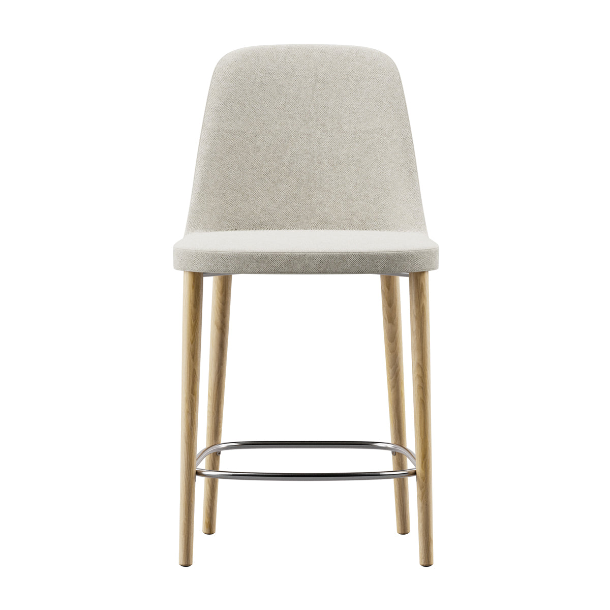 Rhone Dowel Wood Legs Stool by Kollektiff, showing front view of rhone dowel wood legs stool in counter/clear ash wood/com/col group.