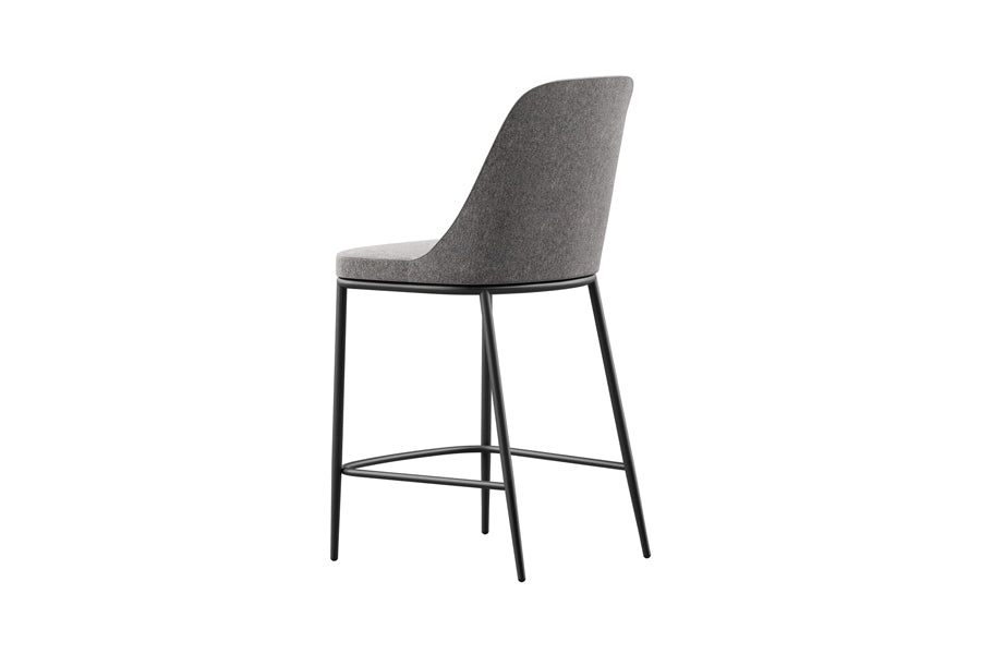 Rhone Metal Legs Counter Stool by Kollektiff, showing back angle view of rhone metal legs counter stool in graphite black ral 9011/com/col group.