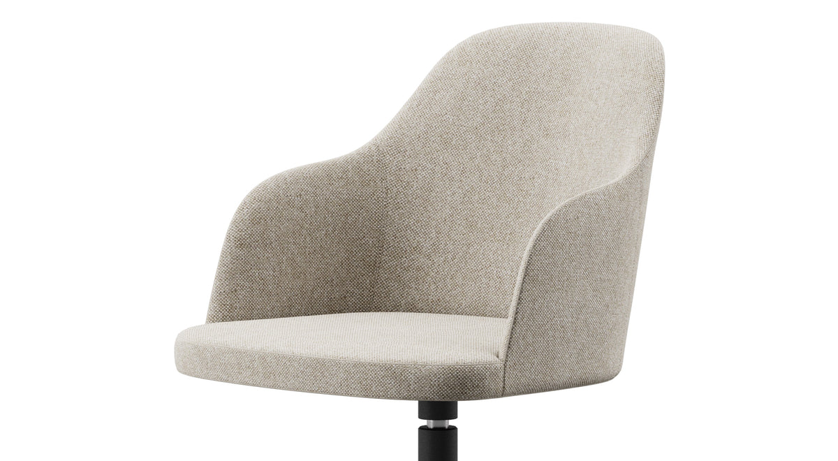 Rhone Office Chair by Kollektiff, showing closeup view of rhone office chair in graphite black ral 9011/com/col group.