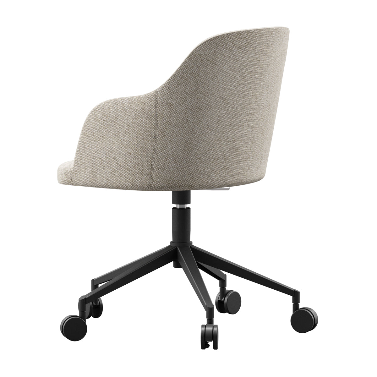 Rhone Office Chair by Kollektiff, showing side view of rhone office chair in graphite black ral 9011/com/col group.