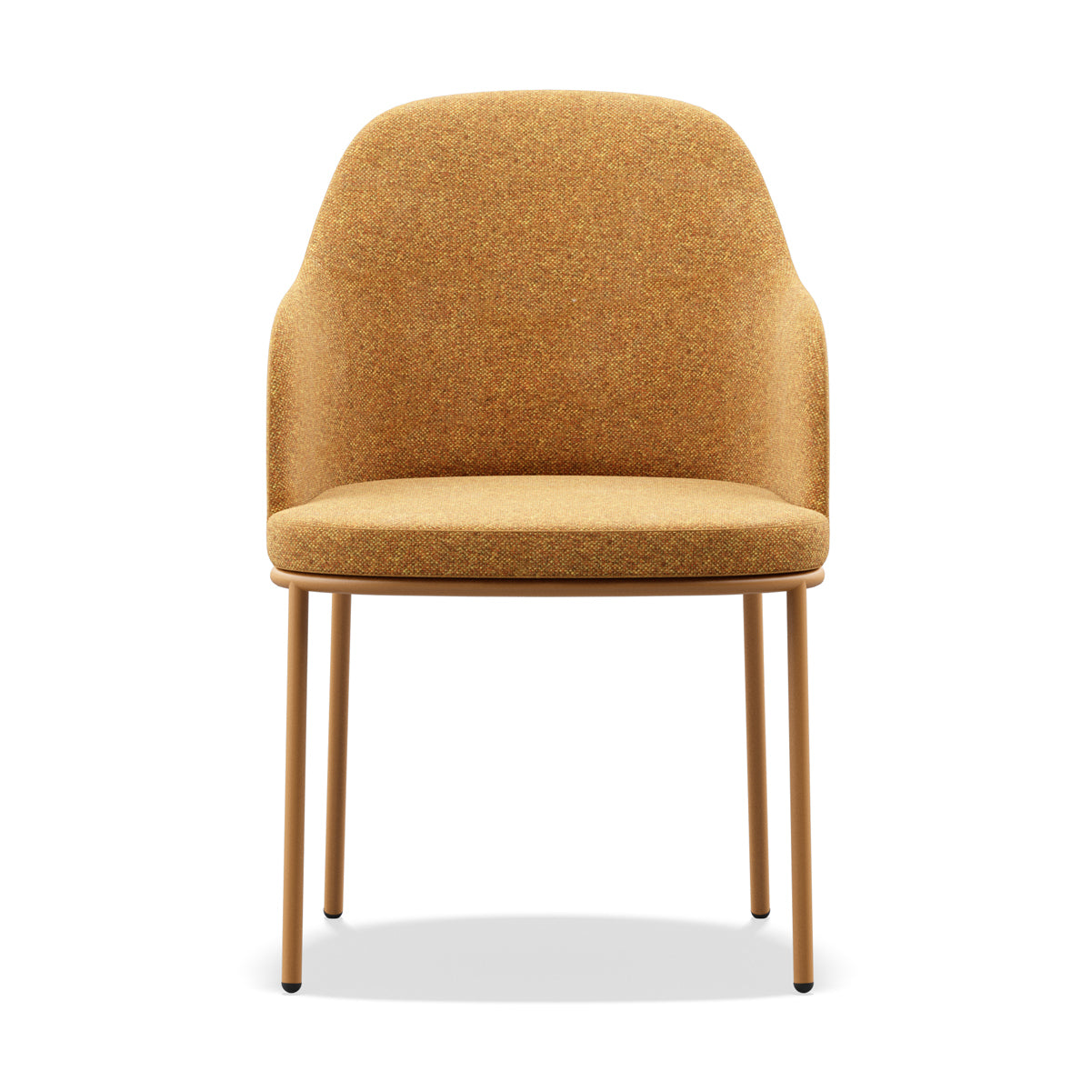 Rhone Tube Legs Armchair by Kollektiff, showing front view of rhone tube legs armchair in orange brown ral 8023, com/col group.