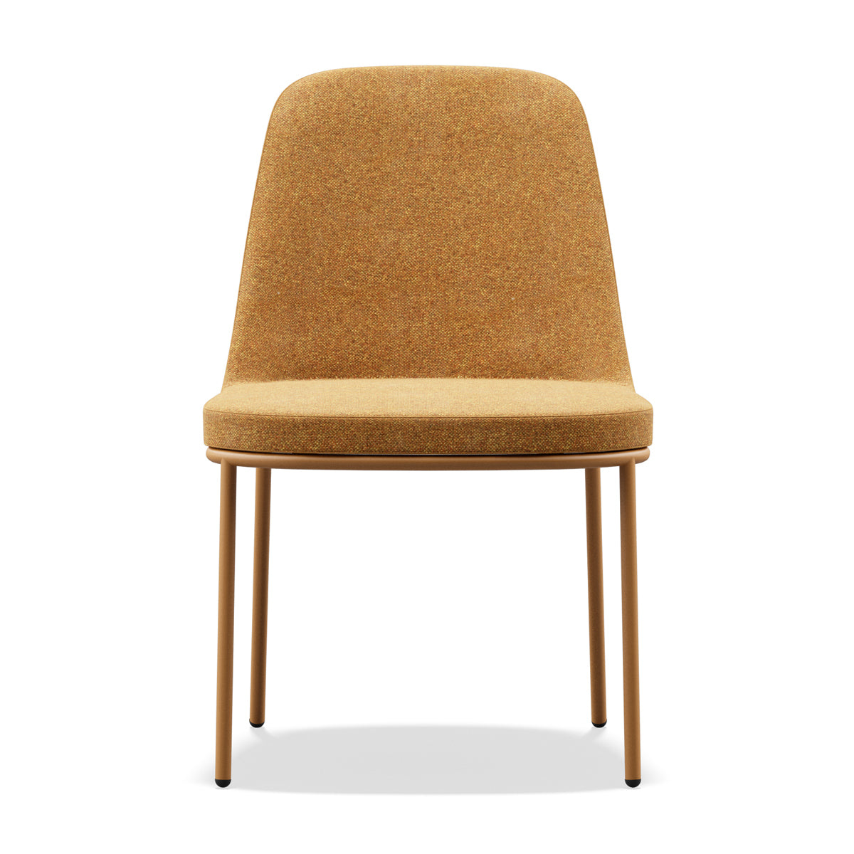 Rhone Tube Legs Armless Chair by Kollektiff, showing front view of rhone tube legs armless chair in orange brown ral 8023/com/col group.