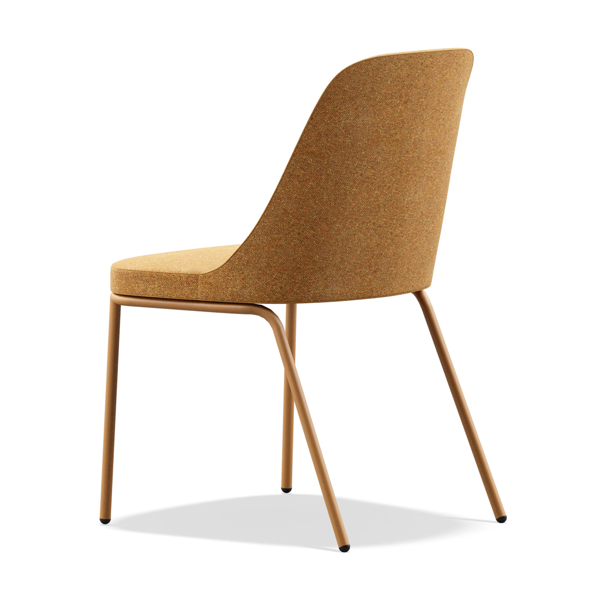 Rhone Tube Legs Armless Chair by Kollektiff, showing back angle view of rhone tube legs armless chair in orange brown ral 8023/com/col group.