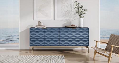 Ripple Credenza by BDI, showing ripple credenza in live shot.