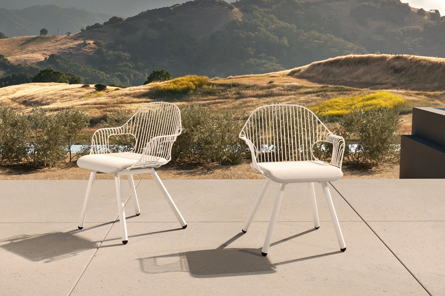 Rita Arm Chair by Bend, showing rita arm chairs in live shot.