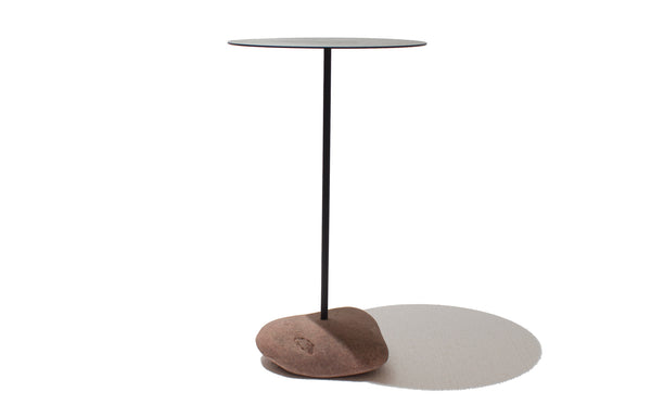 Rocky Tabloa Side Table by Tronk Design - Matte Black Powder Coated Metal/Natural Boulder Stone.