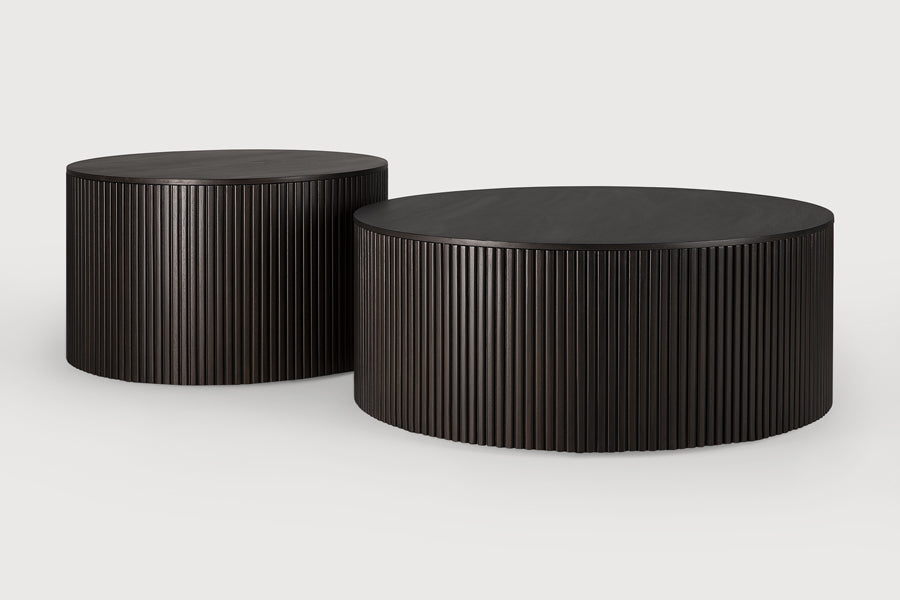 Roller Max Coffee Table by Ethnicraft, showing roller max coffee tables in studio shot.