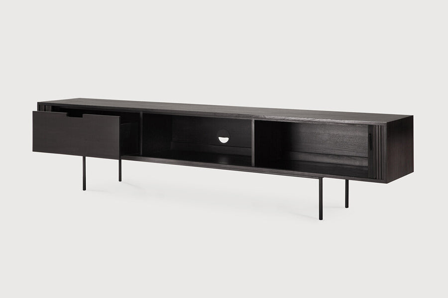 Roller Max TV Cupboard by Ethnicraft, showing open view of roller max tv cupboard.