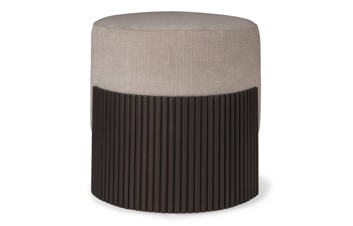 Roller Max Pouf by Ethnicraft - Small/Mahogany Varnished Dark Brown/Rice Fabric.