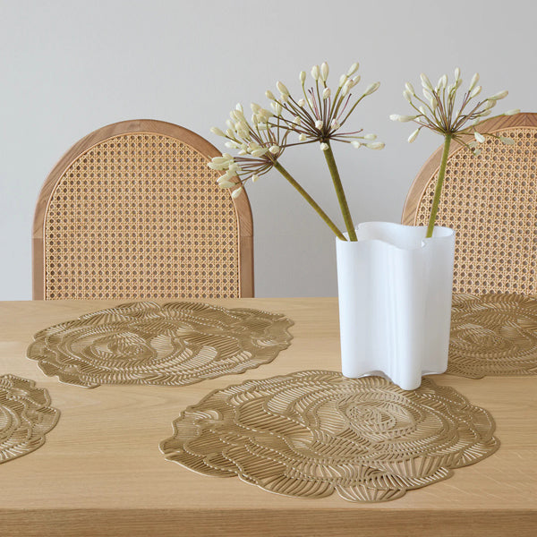 Rose Placemat by Chilewich, showing rose placemats in live shot.