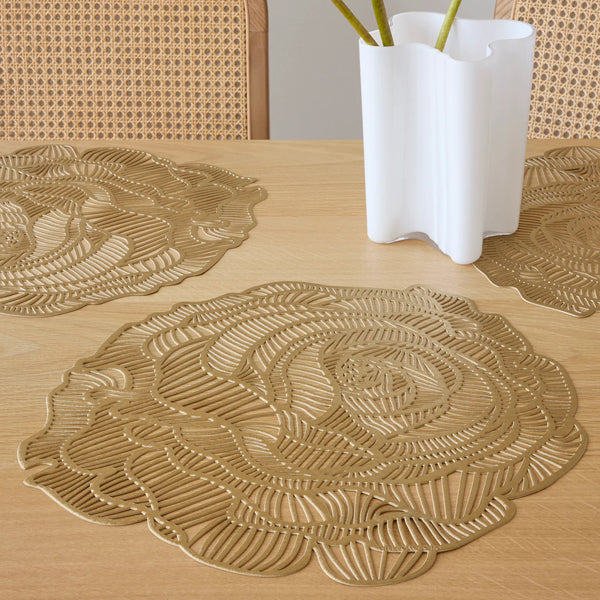 Rose Placemat by Chilewich, showing rose placemats in live shot.