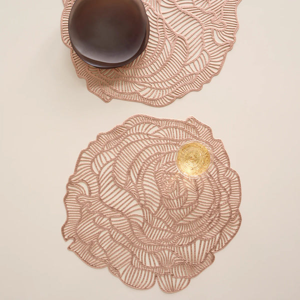 Rose Placemat by Chilewich, showing rose placemats in live shot.