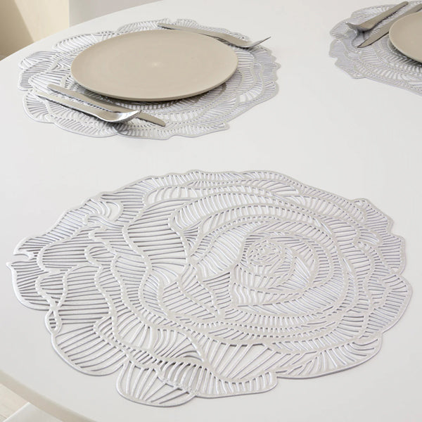 Rose Placemat by Chilewich, showing rose placemats in live shot.