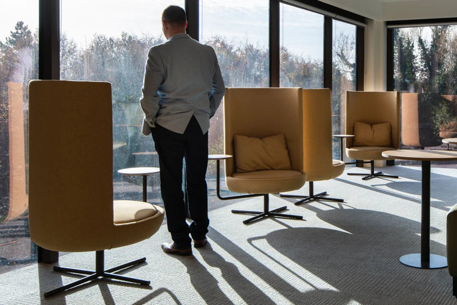 Round Private Swivel Lounge Chair by B&T, showing round private swivel lounge chairs in live shot.