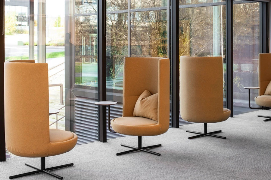 Round Private Swivel Lounge Chair by B&T, showing round private swivel lounge chairs in live shot.
