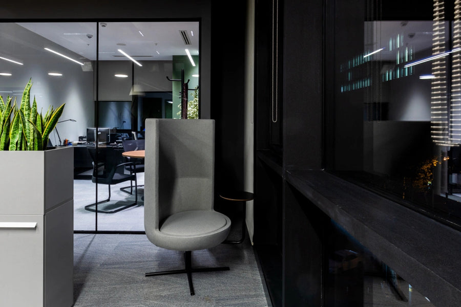Round Private Swivel Lounge Chair by B&T, showing round private swivel lounge chair in live shot.
