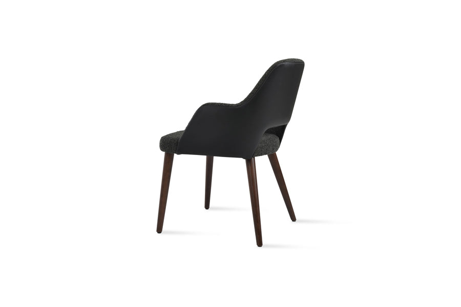 Sabrina Dining Chair by SohoConcept, showing different back view of sabrina dining chair armrests/black boucle fabric/black ppm-fr.