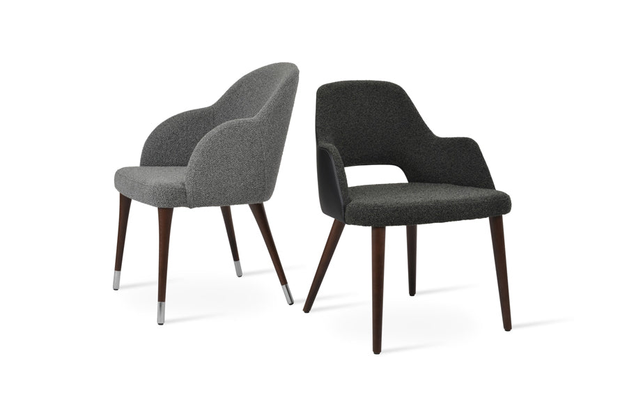 Sabrina Dining Chair by SohoConcept, showing different angle view of sabrina dining chairs armrests/black boucle fabric/black ppm-fr.
