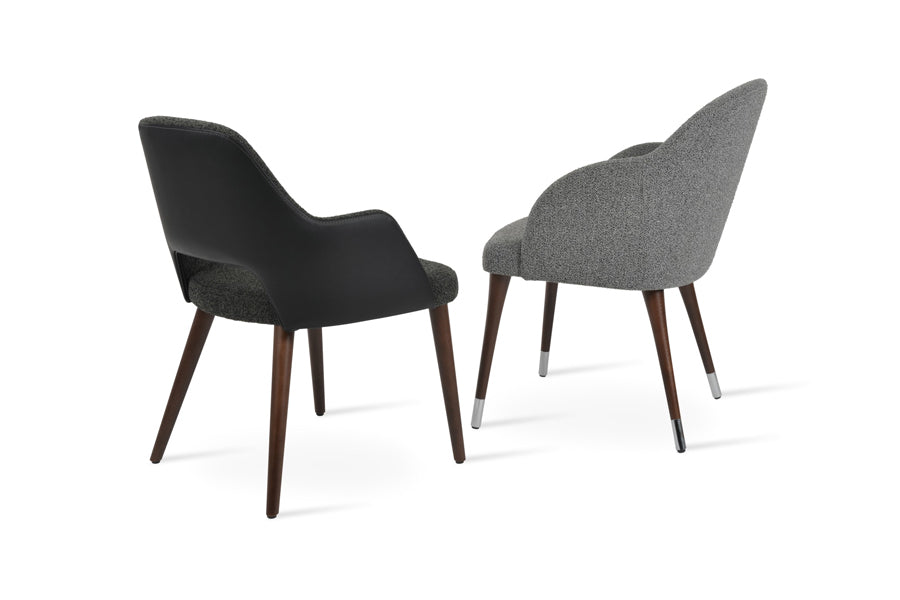Sabrina Dining Chair by SohoConcept, showing different angle view of sabrina dining chairs armrests/black boucle fabric/black ppm-fr.
