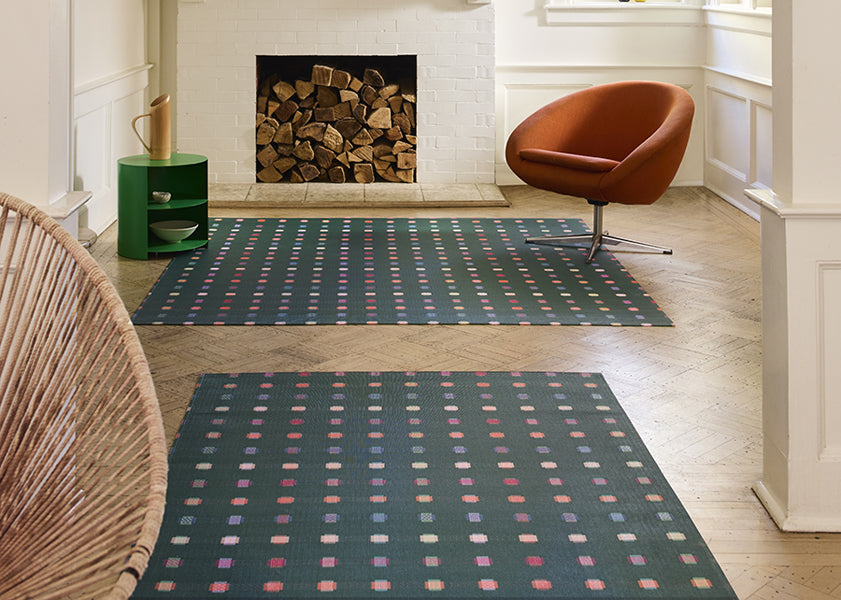 Sampler Large Rug by Chilewich, showing sampler large rugs in live shot.