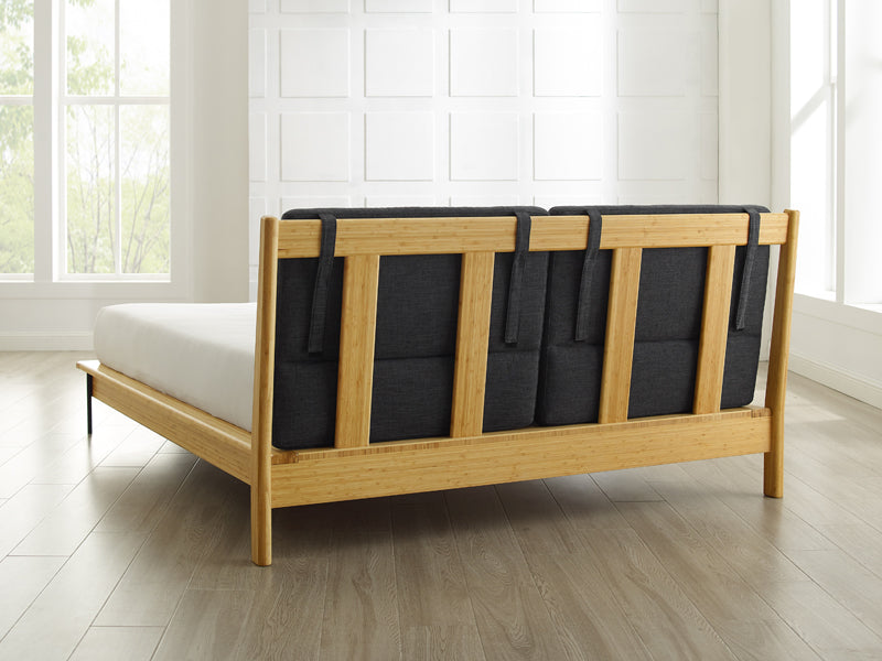 Santa Cruz Platform Bed with Fabric by Greenington, showing santa cruz platform bed with fabric in live shot.