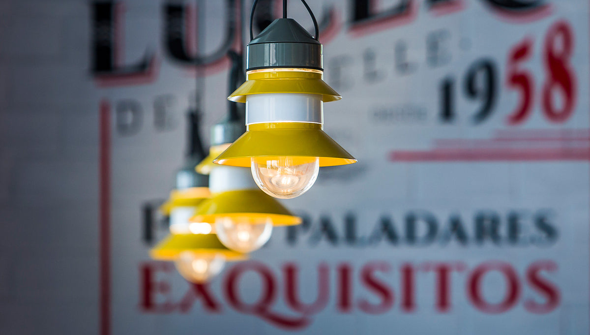 Santorini C Outdoor Ceiling Light by Marset, showing santorini c outdoor ceiling lights in live shot.