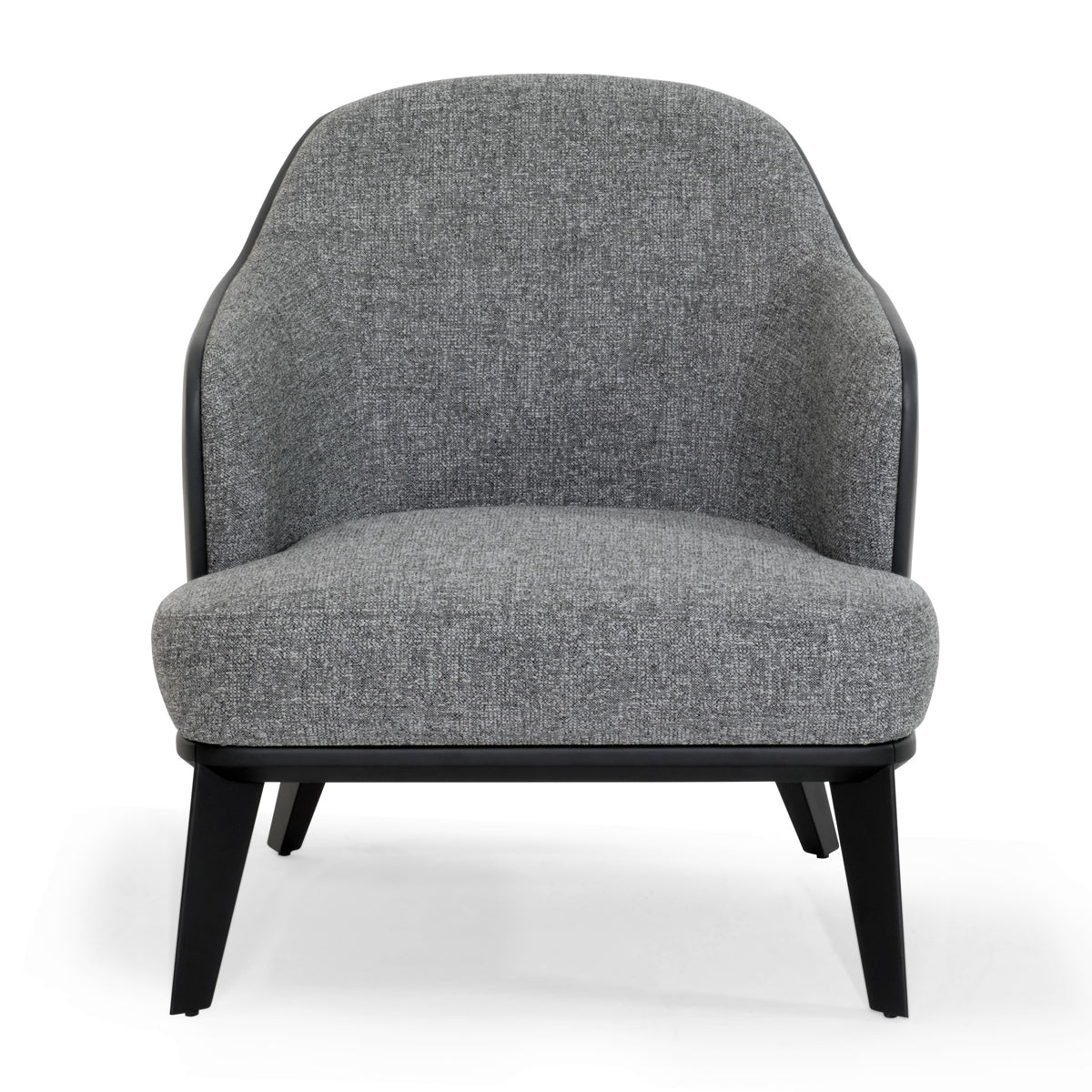 Saphire Arm Chair by SohoConcept, showing front view of saphire arm chair in black finish/inside grey tweed/outside grey ppm-fr.