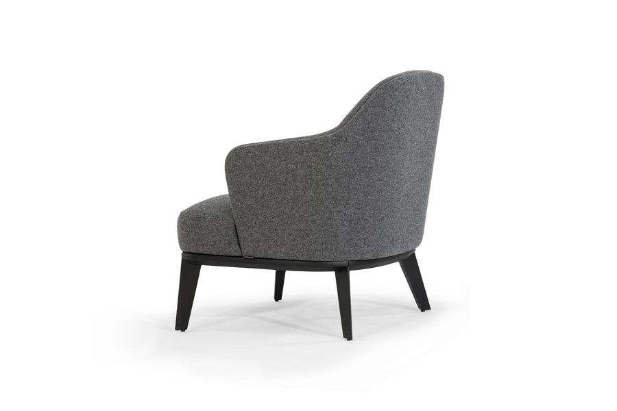 Saphire Arm Chair by SohoConcept, showing back view of saphire arm chair in black finish/camira blazer dark grey wool.