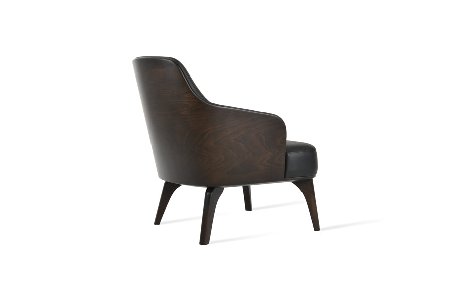 Saphire Arm Chair by SohoConcept, showing side view of saphire arm chair in wenge finish/black leatherette.