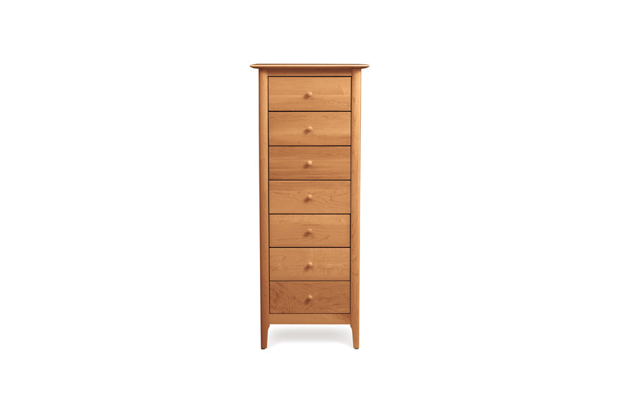 Sarah 51"H Headboard/High Footboard Bedroom Collection - Queen/King by Copeland Furniture, showing front view of sarah 51"h headboard/high footboard bedroom collection - queen/king in 7 drawer chest/natural cherry.