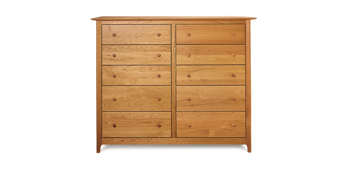 Sarah 51"H Headboard/High Footboard Bedroom Collection - Twin/Full - by Copeland Furniture, showing front view of sarah 51"H headboard/high footboard bedroom collection - twin/full in 10 drawer dresser/natural cherry.